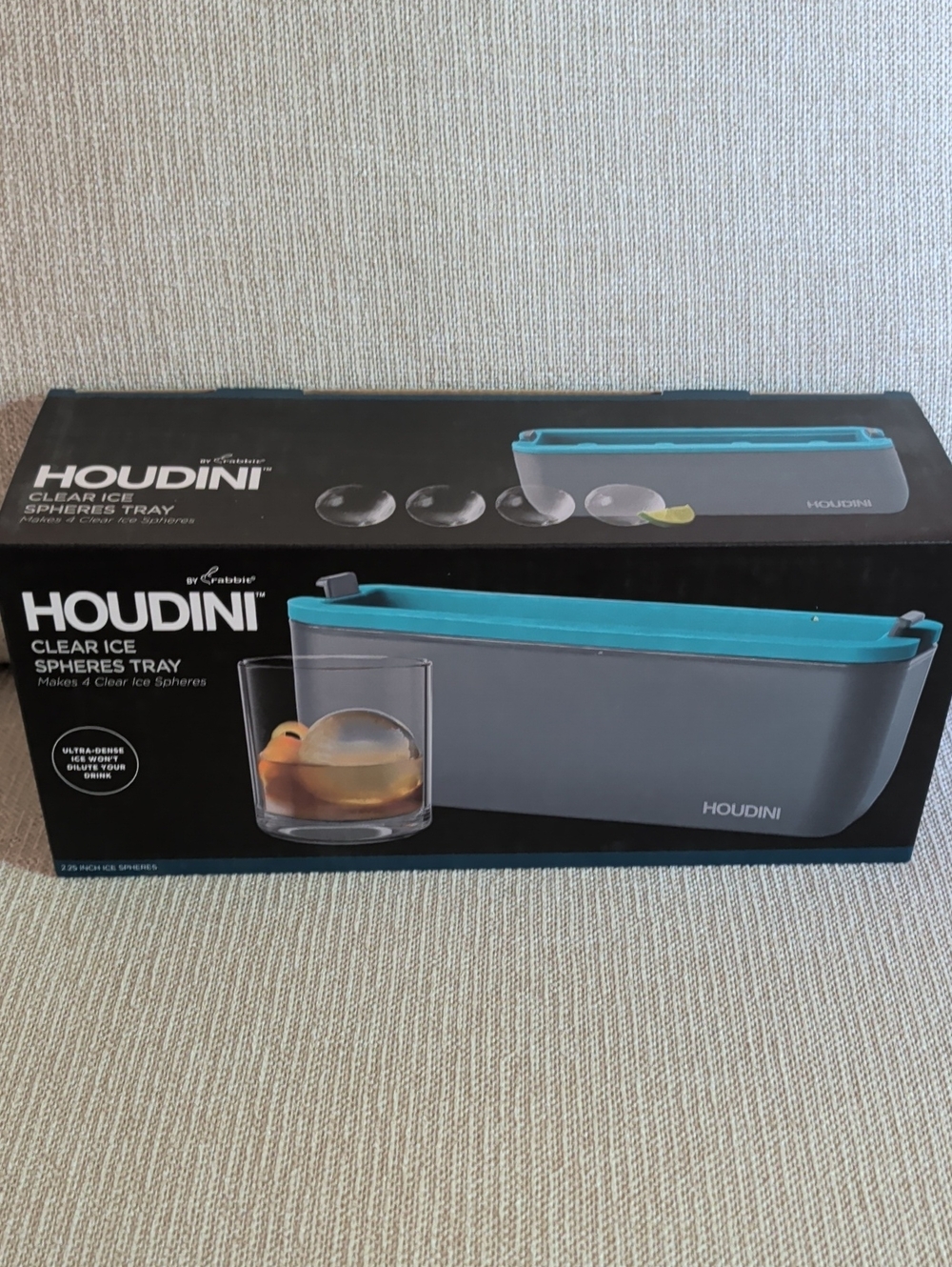 Houdini Clear Ice Sphere Tray — Gray Body with Teal Lid